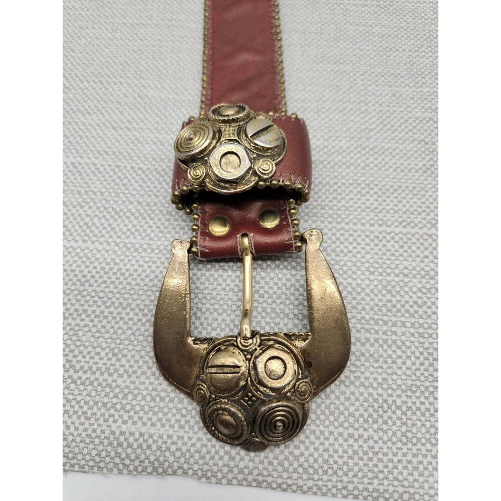 Leatherock M/L Brown Leather Belt Women Embellished Screws Nuts Buckle